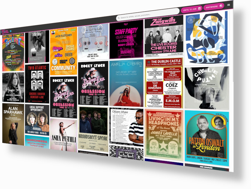 Homepage design with gig poster layout